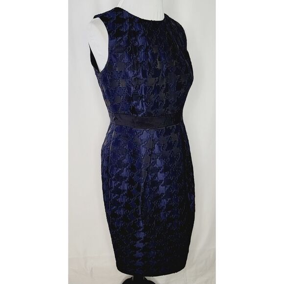 Carmen Marc Volvo Sheath Dress Houndstooth Jaquared Textured Blue Black  Size 10 - Picture 5 of 12